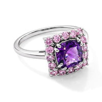 Amethyst, Simulated Pink Diamond Ring in Sterling Silver (Size 7.0) 1.48 ctw