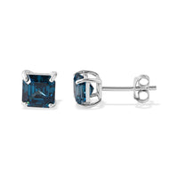 Luxuriant Asscher Cut Lab Grown Blue Diamond (VS) Imperial Blue Earrings in Rhodium Over Sterling Silver 2.00 ctw