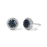 D''Joy Blue Diamond (IR), Diamond Cluster Earrings in Rhodium Over Sterling Silver 0.50 ctw