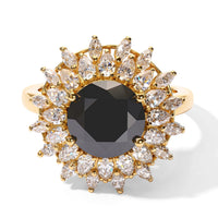 D''Joy Black and White Moissanite (Rnd 9mm) Ring in 18K Vermeil YG Over Sterling Silver (Size 10.0) 3.85 ctw