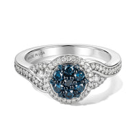 D''Joy Blue Diamond (IR), Diamond Ring in Rhodium Over Sterling Silver (Size 10.0) 0.51 ctw