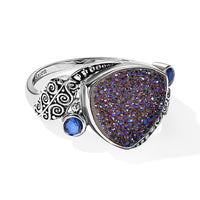 Blue Drusy Quartz   Celestial Swiss Blue Mystic Quartz  Ring Sterling Silver 6.19 ctw