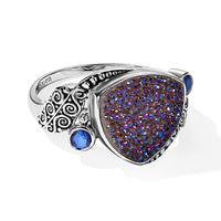 Blue Drusy Quartz   Celestial Swiss Blue Mystic Quartz  Ring Sterling Silver 6.19 ctw