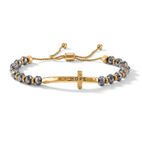 Grey Resin 8.80 ctw Hope Cross Bolo Bracelet in Goldtone
