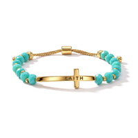 Turquoise Resin 8.80 ctw Hope Cross Bolo Bracelet in Goldtone