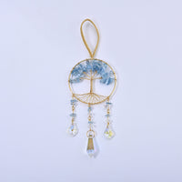 Aquamarine, Glass and White Quartz 95.00 ctw Life Tree Charms in Goldtone