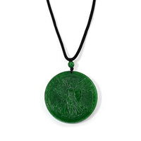 Green Jade(D) 110.00 ctw Carved Angel Pendant with Cord Necklace (28 Inches)