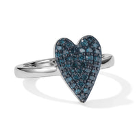D''Joy Blue Diamond IR 0.35 ctw Heart Ring in Rhodium Over Sterling Silver (Size 5.0)