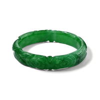 Green Jade Carved Rose Bangle Bracelet (7.00 In) 245.00 ctw