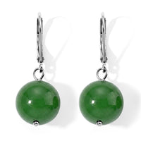 D''Joy Green Jade Drop Earrings in Rhodium Over Sterling Silver 40.00 ctw