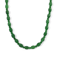 Green Jade Beaded Necklace (20 Inches) in Rhodium Over Sterling Silver 450.00 ctw