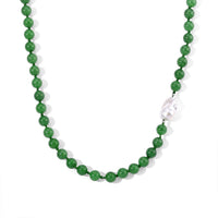 Green Jade Beaded, White Baroque Pearl Necklace (20 Inches) in Rhodium Over Sterling Silver 320.00