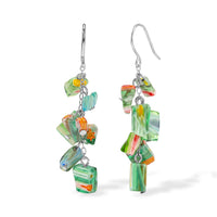 Green Flower Artisan Glass Earrings in Sterling Silver
