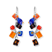 Multi Color Artisan Glass Earrings in Sterling Silver