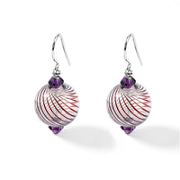 Purple and Clear Artisan Glass Earrings in Sterling Silver