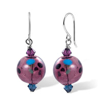 Purple and Teal Polkadot Artisan Glass Earrings in Sterling Silver