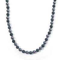 Natural Olmec Jadeite and Terahertz 9-11mm Beaded Necklace (20 Inches) in Stainless Steel 290.00 ctw