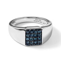 D''Joy Blue Diamond (IR) Men''s Ring in Rhodium Over Sterling Silver (Size 10.0) 0.50 ctw