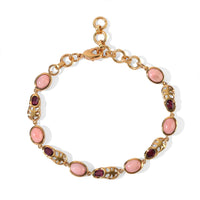 EverTrue Oregon Sunrise Peach Opal and Orissa Rhodolite Garnet 4.90 ctw Motif Linked Bracelet in 18K YG Plated (6.50-8.0In)