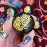 Hamsa Hand Engraved Black Tourmaline Sphere