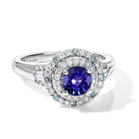 D''Joy Premium Tanzanite, Paraiba Tourmaline and Diamond 1.40 ctw Halo Ring in Rhodium Over Sterling Silver (Size 7.0)