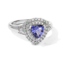 D''Joy Premium Tanzanite, Paraiba Tourmaline and Diamond 1.50 ctw Halo Ring in Rhodium Over Sterling Silver (Size 7.0)