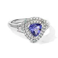 D''Joy Premium Tanzanite, Paraiba Tourmaline and Diamond 1.50 ctw Halo Ring in Rhodium Over Sterling Silver (Size 7.0)