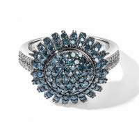 D''Joy Blue Diamond (IR), Diamond Ring in Rhodium Over Sterling Silver (Size 10.0) 0.99 ctw