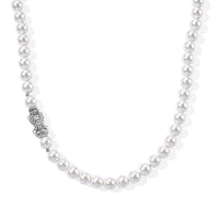 White Shell Pearl Necklace with Pixiu Charm in Silvertone 20-22 Inches