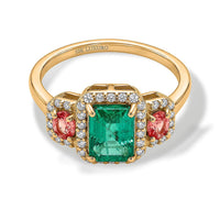 Luxoro 10K Yellow Gold Premium Kagem Zambian Emerald, Padparadscha Sapphire and Diamond (I2) Majesty Ring (Size 6.0) 2.15 ctw