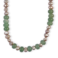 EverTrue Grey Pearl and Green Aventurine 175.00 ctw Necklace (18 Inches) in Platinum Bond