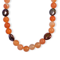 EverTrue Red Agate and Bronze Pearl (D) 245.00 ctw Necklace (18 Inches) in Platinum Bond