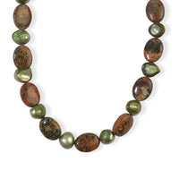 EverTrue Green Pearl (D) and Green Opal 175.00 ctw Necklace (18 Inches) in Platinum Bond