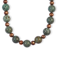 EverTrue Green Ocean Jasper and Bronze Freshwater Pearl 350.00 ctw Necklace (18 Inches) in Platinum Bond