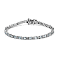 D''Joy Santa Maria Aquamarine, Moissanite Bracelet in Rhodium Over Sterling Silver (7.25 In) 4.50 ctw