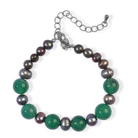 EverTrue Peacock Pearl and Green Agate 50.00 ctw Bracelet in Stainless Steel (7.25-9.25In)