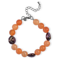 EverTrue Broze Pearl (D) and Red Agate 80.00 ctw Bracelet in Stainless Steel (7.25-9.25In)