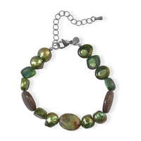 EverTrue Green Opal and Green Pearl (D) 35.00 ctw Bracelet in Stainless Steel (7.25-9.25In)