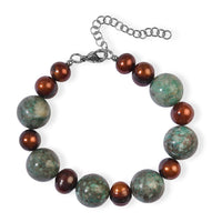EverTrue Bronze Freshwater Pearl, Green Ocean Jasper Bracelet in Stainless Steel (7.25-9.25In) 130.00 ctw
