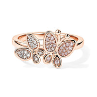 D''Joy Natural Pink and White Diamond 0.20 ctw Butterfly Ring in 18K Vermeil Rose Gold Over Sterling Silver (Size 10.0)