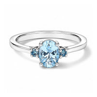 D''Joy Santa Maria Aquamarine, Lab Grown Blue Diamond (IR) (SI) Ring in Rhodium Over Sterling Silver (Size 10.0) 0.85 ctw