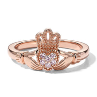 D''Joy Natural Pink Diamond 0.06 ctw Claddagh Ring in 18K RG Plated Sterling Silver (Size 8.0)