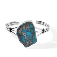 D''Joy Artisan Crafted Royal Hubei Blue Turquoise Southwest Style Cuff Bracelet in Sterling Silver (7.25 In) 61.50 ctw