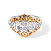 EverTrue Simulated Diamond 3 Stone Ring in 18K YG Plated and Platinum Bond (Size 10.0) 3.65 ctw