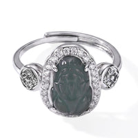 Jadeite and Simulated Diamond ctw Ring in Silvertone