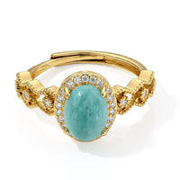 Amazonite and Simulated Diamond 6.00 ctw Ring (Adjustable) in Goldtone