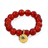 Red Agate Beaded Ring in Goldtone (Adjustable) 10.00 ctw
