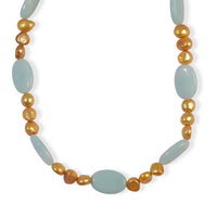 EverTrue Amazonite and Golden Pearl (D) 85.00 ctw Necklace (18 Inches) in Platinum Bond
