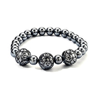 Terahertz Round Carved Beaded Stretch Bracelet 80.00 ctw