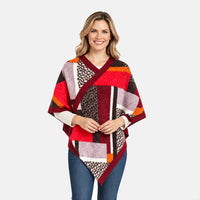 La Marey Red Colorblock Pattern Shawl